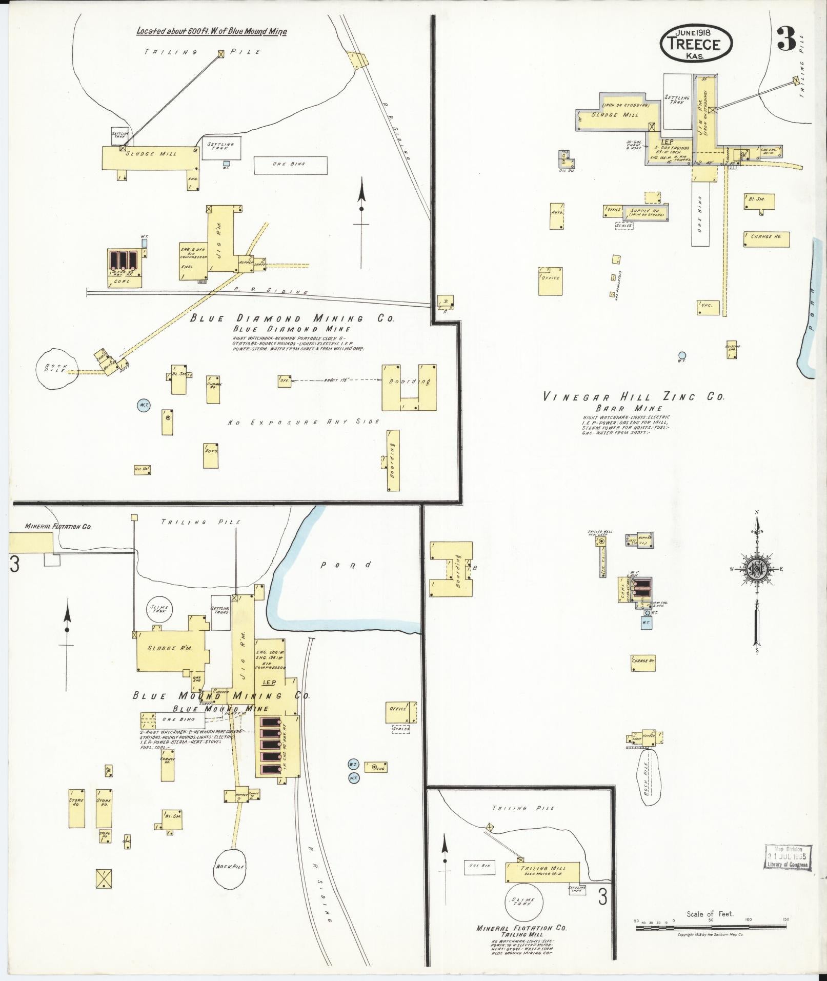 Sanborn Fire Insurance Map from Treece, Cherokee County, Kansas (1918), Sheet #0003 - Historic Sanborn Fire Insurance Map Print, vintage old map wall art, antique decor, genealogy gift, Kansas Kansas map