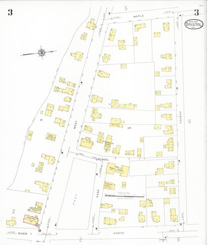 Sanborn Fire Insurance Map from Bristol, Addison County, Vermont (1927), Sheet #0003 - Complete Map Set gallery image, historic Sanborn map, vintage wall art, Vermont Vermont
