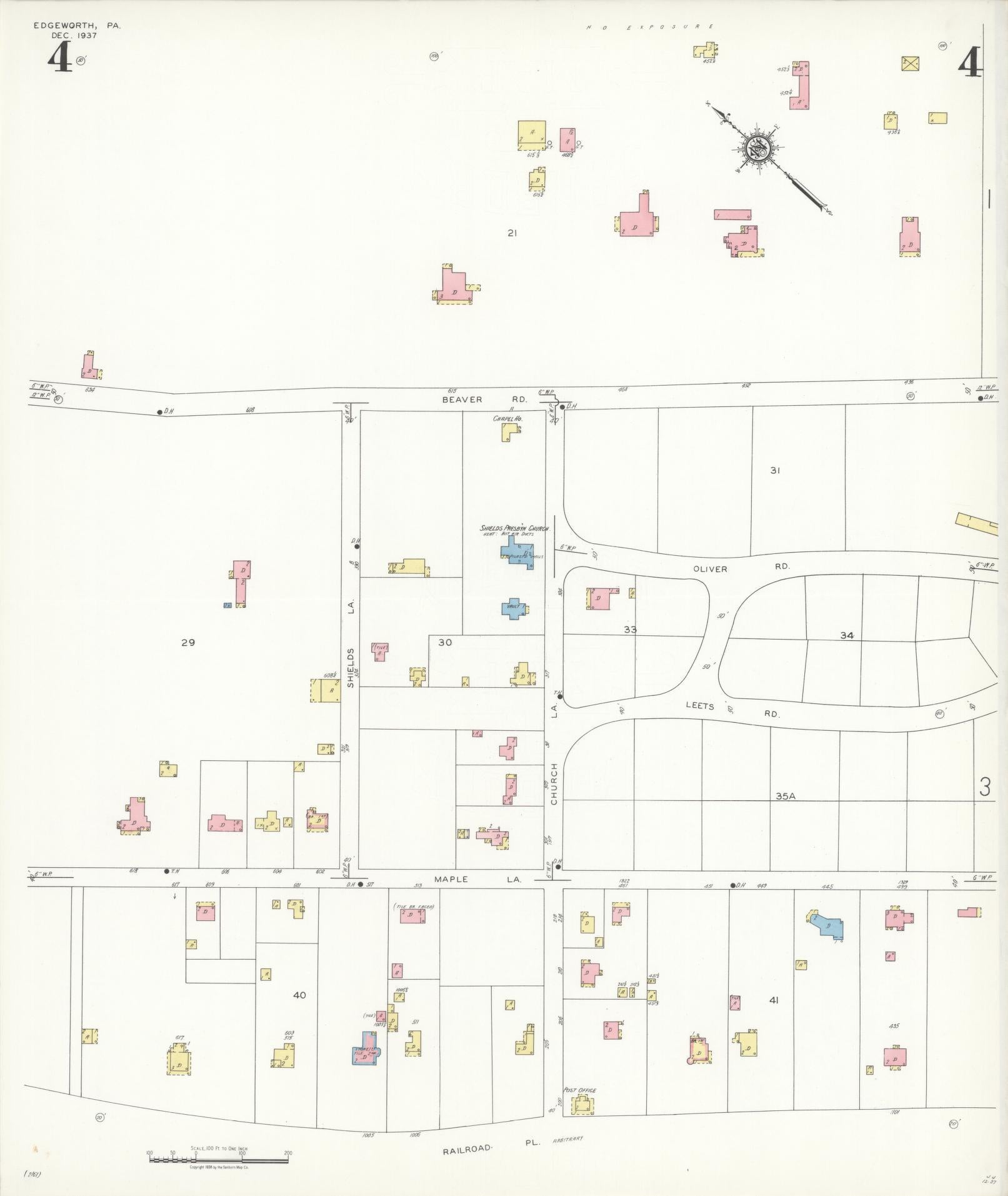 Sanborn Fire Insurance Map from Edgeworth, Allegheny County, Pennsylvania (1938), Sheet #0004 - Historic Sanborn Fire Insurance Map Print, vintage old map wall art, antique decor, genealogy gift, Pennsylvania Pennsylvania map
