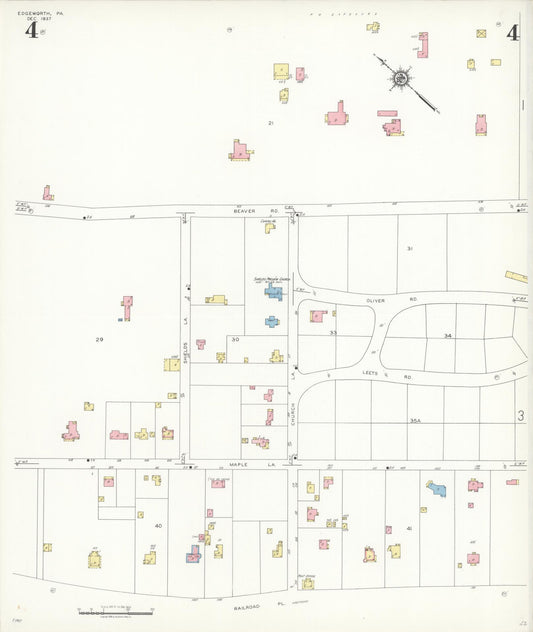 Sanborn Fire Insurance Map from Edgeworth, Allegheny County, Pennsylvania (1938), Sheet #0004 - Historic Sanborn Fire Insurance Map Print, vintage old map wall art, antique decor, genealogy gift, Pennsylvania Pennsylvania map