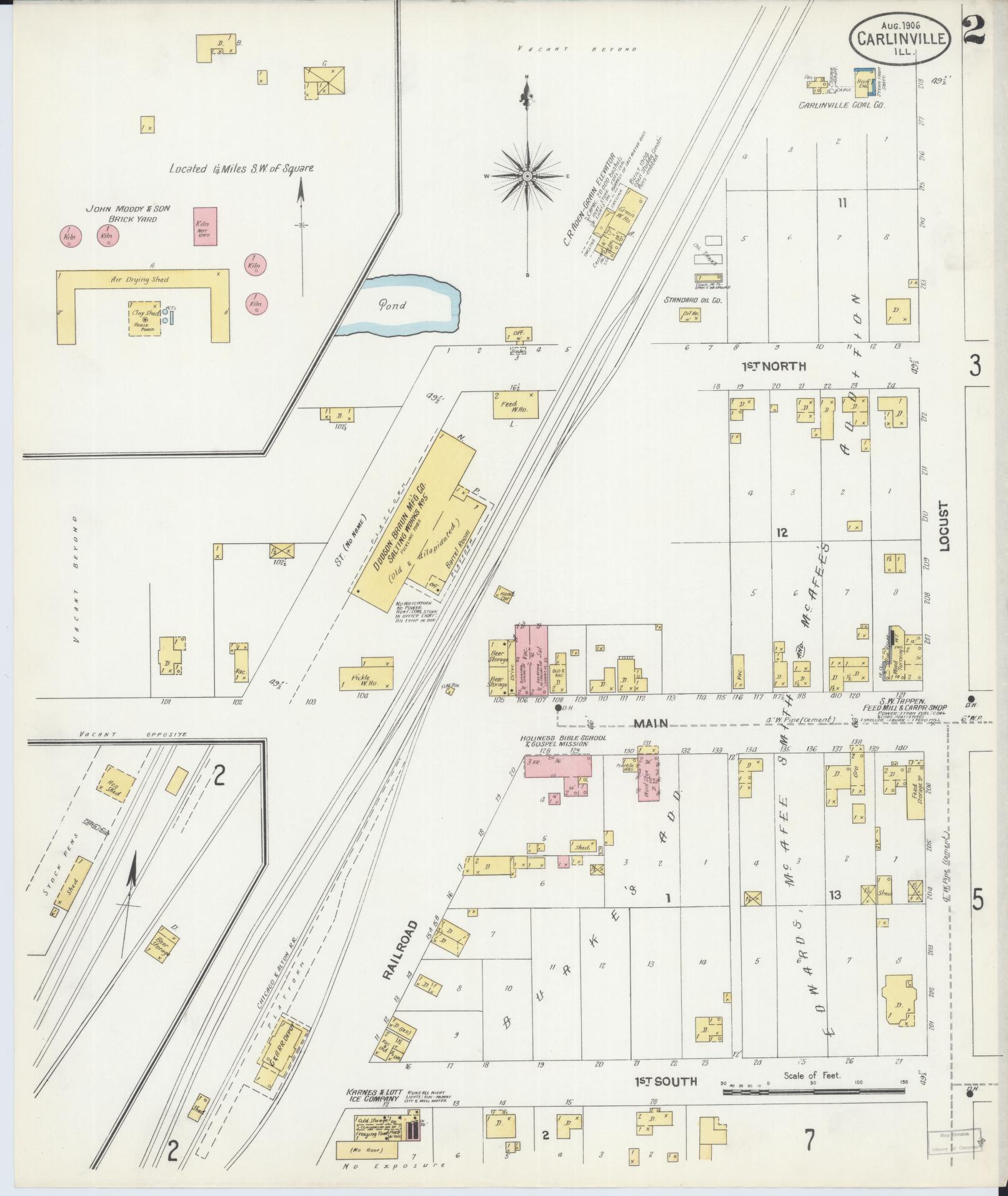 Sanborn Fire Insurance Map from Carlinville, Macoupin County, Illinois (1906), Sheet #0002 - Complete Map Set gallery image, historic Sanborn map, vintage wall art, Illinois Illinois