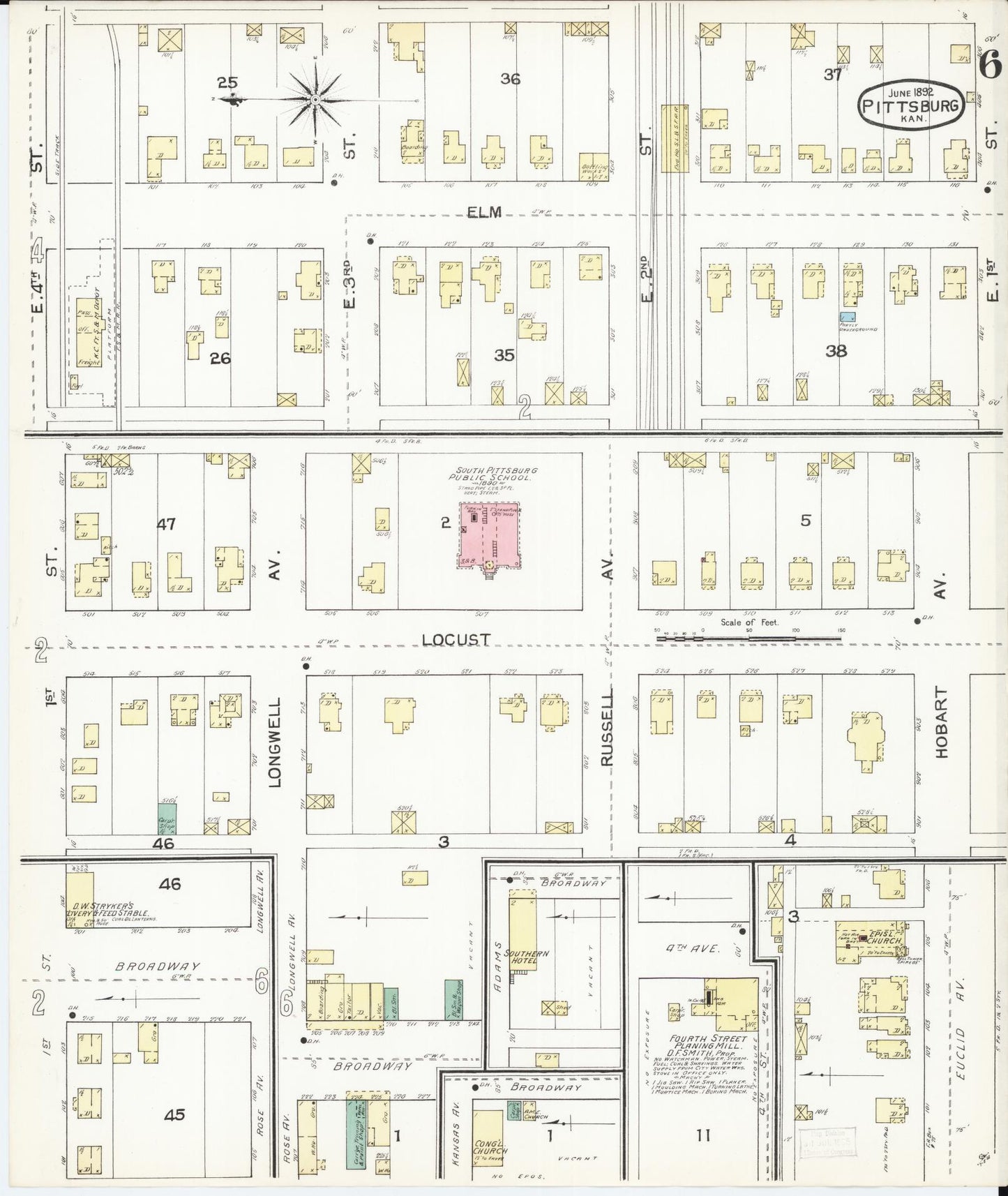 Sanborn Fire Insurance Map from Pittsburg, Crawford County, Kansas (1892), Sheet #0006 - Complete Map Set gallery image, historic Sanborn map, vintage wall art, Kansas Kansas