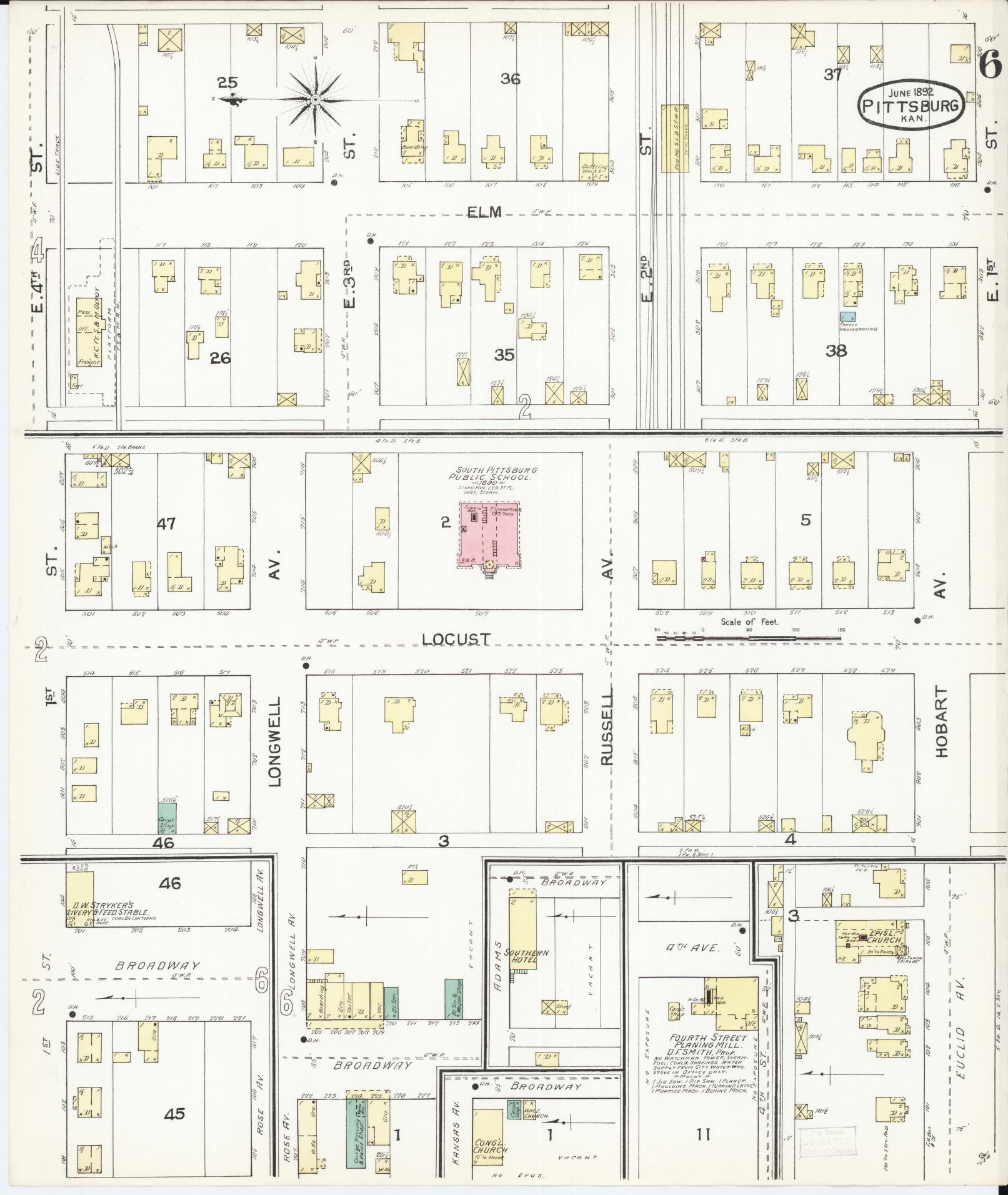 Sanborn Fire Insurance Map from Pittsburg, Crawford County, Kansas (1892), Sheet #0006 - Complete Map Set gallery image, historic Sanborn map, vintage wall art, Kansas Kansas