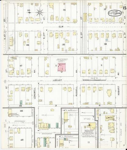 Sanborn Fire Insurance Map from Pittsburg, Crawford County, Kansas (1892), Sheet #0006 - Complete Map Set gallery image, historic Sanborn map, vintage wall art, Kansas Kansas
