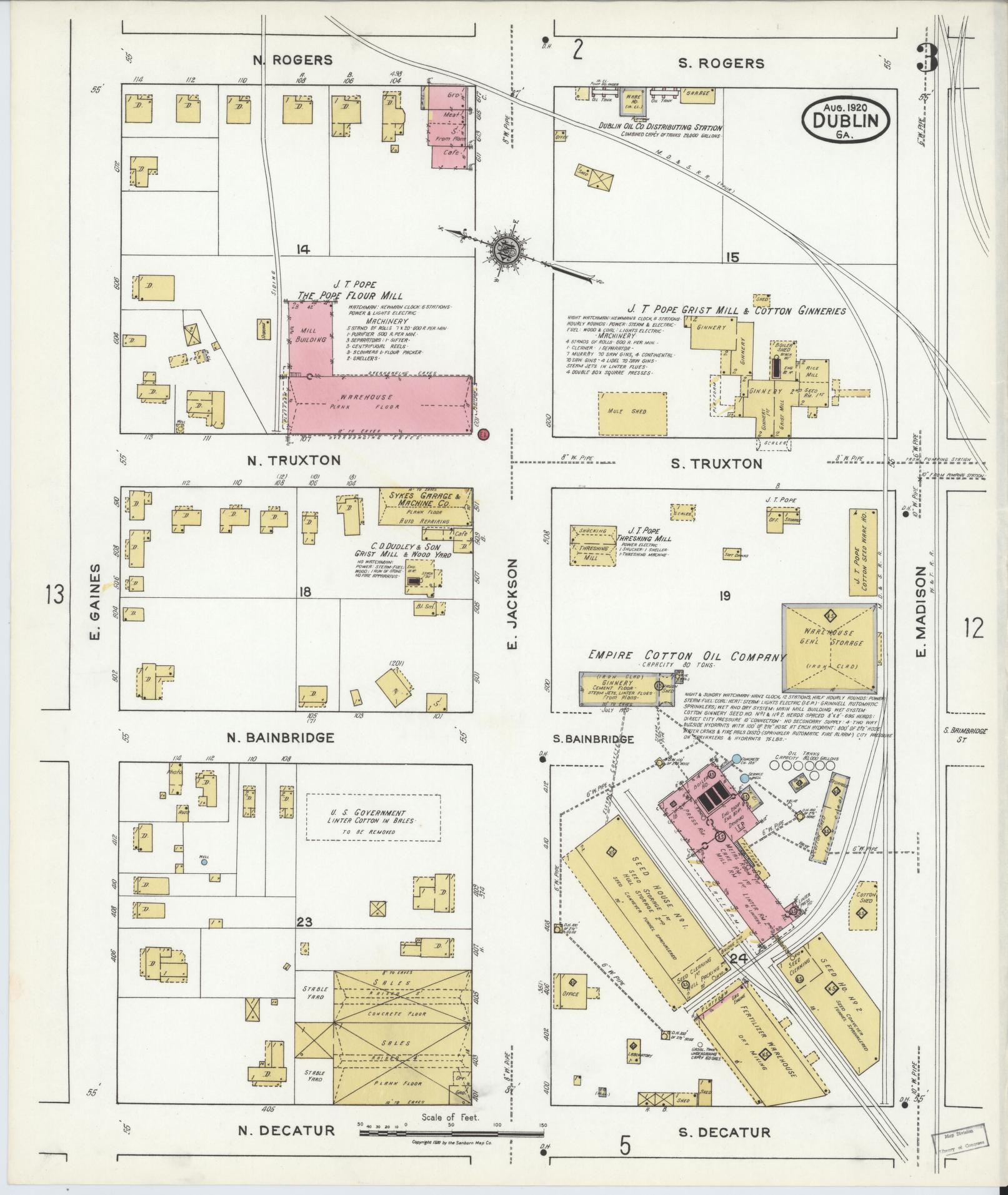 Sanborn Fire Insurance Map from Dublin, Laurens County, Georgia (1920), Sheet #0003 - Complete Map Set gallery image, historic Sanborn map, vintage wall art, Georgia Georgia