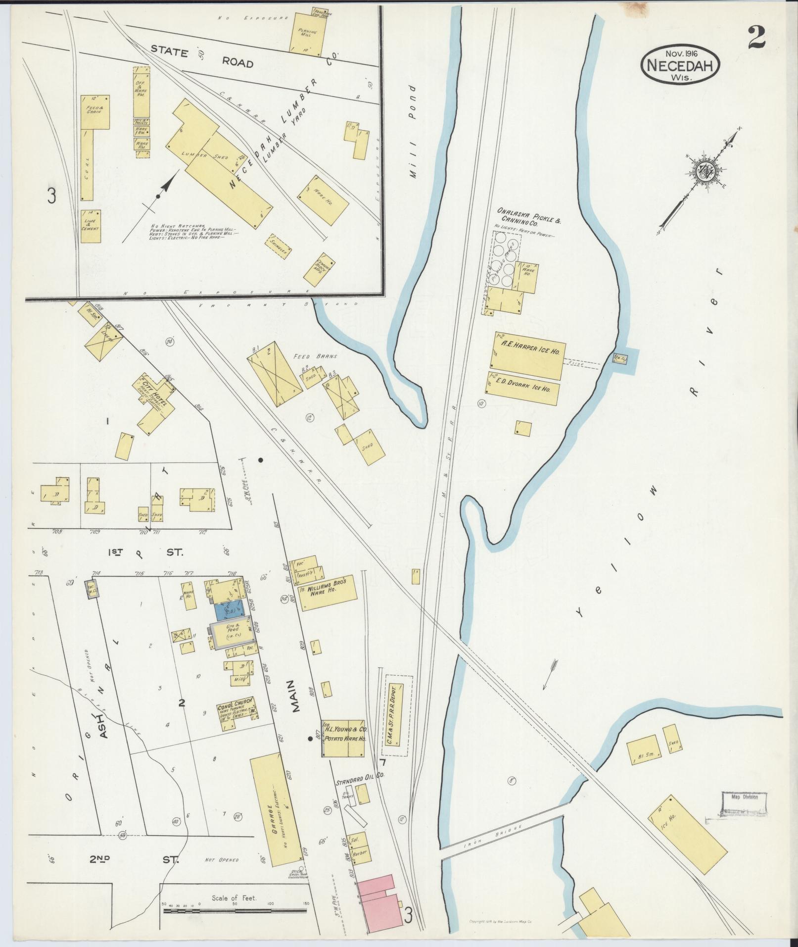 Sanborn Fire Insurance Map from Necedah, Juneau County, Wisconsin (1916), Sheet #0002 - Complete Map Set gallery image, historic Sanborn map, vintage wall art, Wisconsin Wisconsin