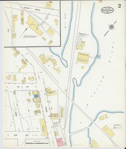 Sanborn Fire Insurance Map from Necedah, Juneau County, Wisconsin (1916), Sheet #0002 - Complete Map Set gallery image, historic Sanborn map, vintage wall art, Wisconsin Wisconsin