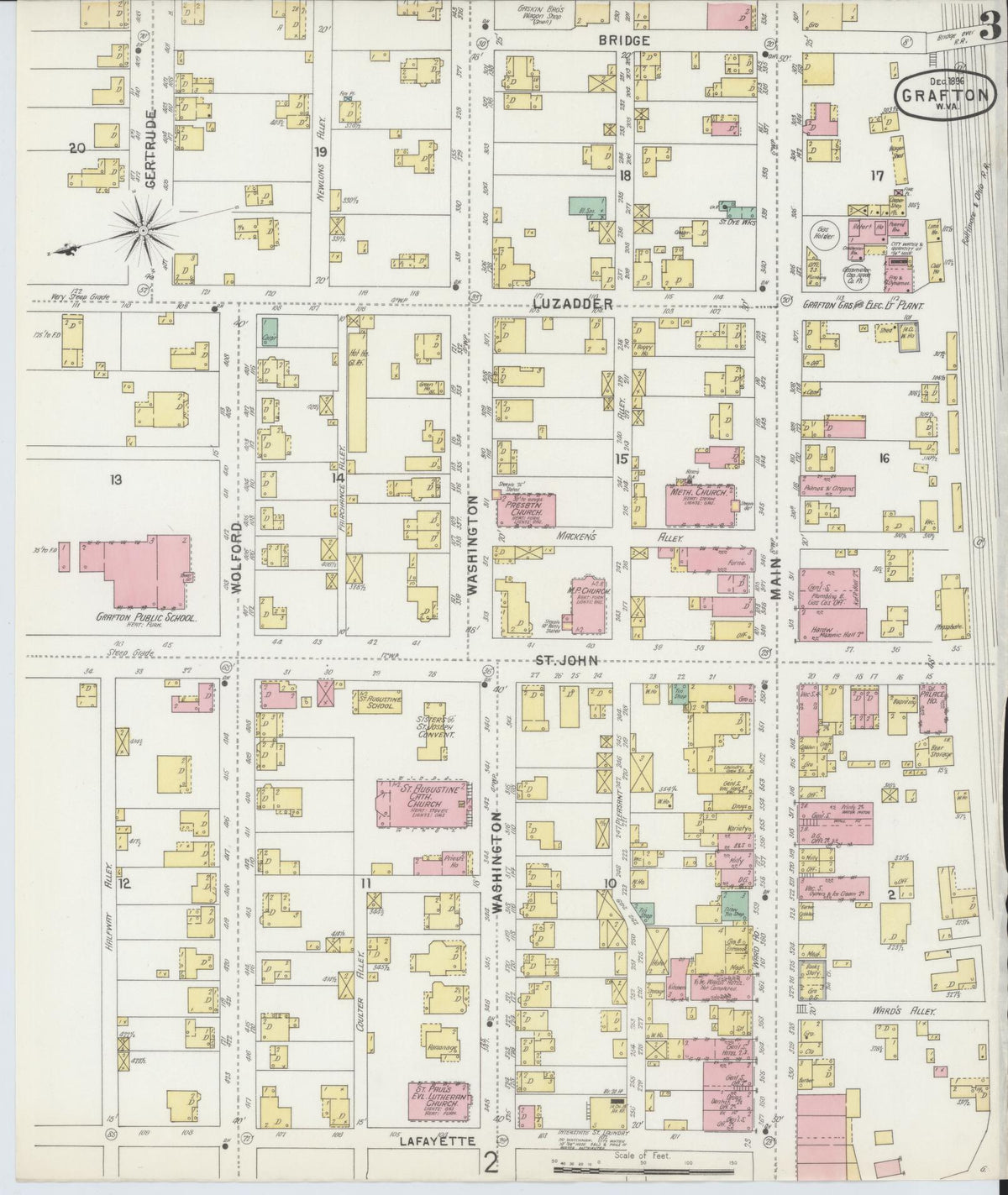 Sanborn Fire Insurance Map from Grafton, Taylor County, West Virginia (1896), Sheet #0003 - Complete Map Set gallery image, historic Sanborn map, vintage wall art, West Virginia West Virginia