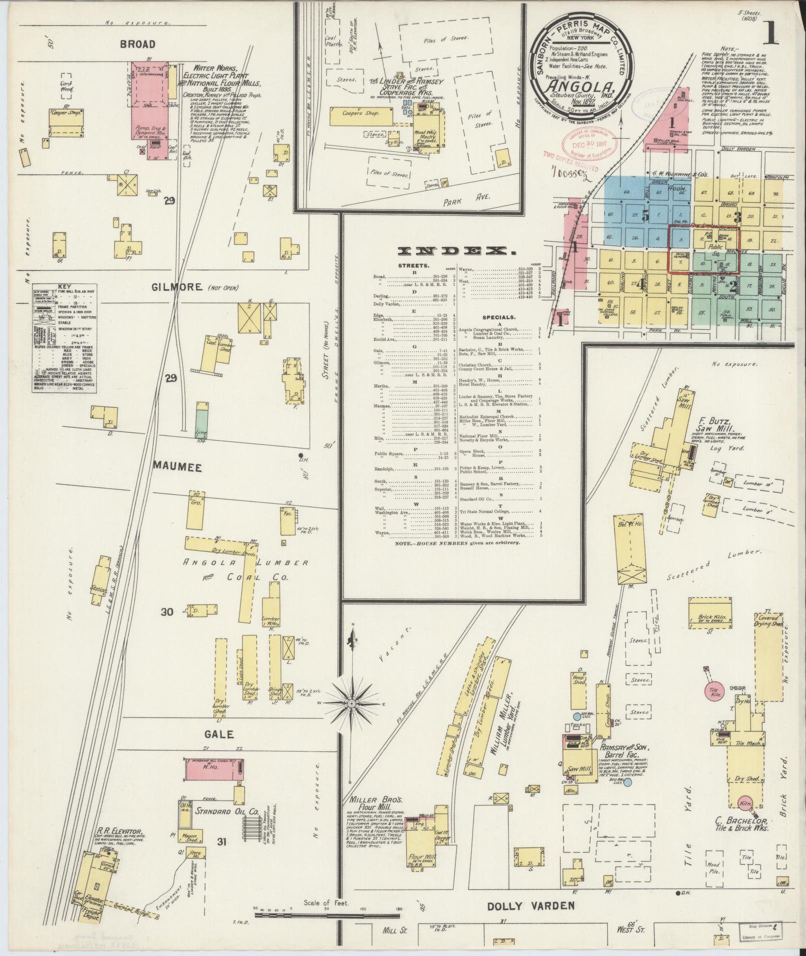 Sanborn Fire Insurance Map from Angola, Steuben County, Indiana (1897), Sheet #0001 - Historic Sanborn Fire Insurance Map Print, vintage old map wall art, antique decor, genealogy gift, Indiana Indiana map