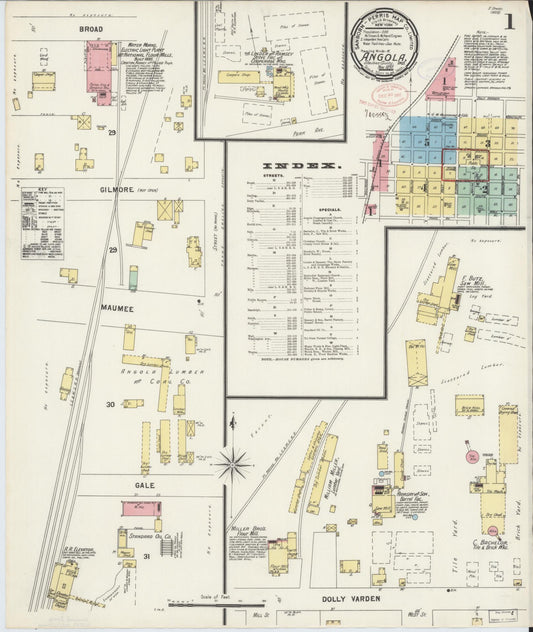 Sanborn Fire Insurance Map from Angola, Steuben County, Indiana (1897), Sheet #0001 - Historic Sanborn Fire Insurance Map Print, vintage old map wall art, antique decor, genealogy gift, Indiana Indiana map