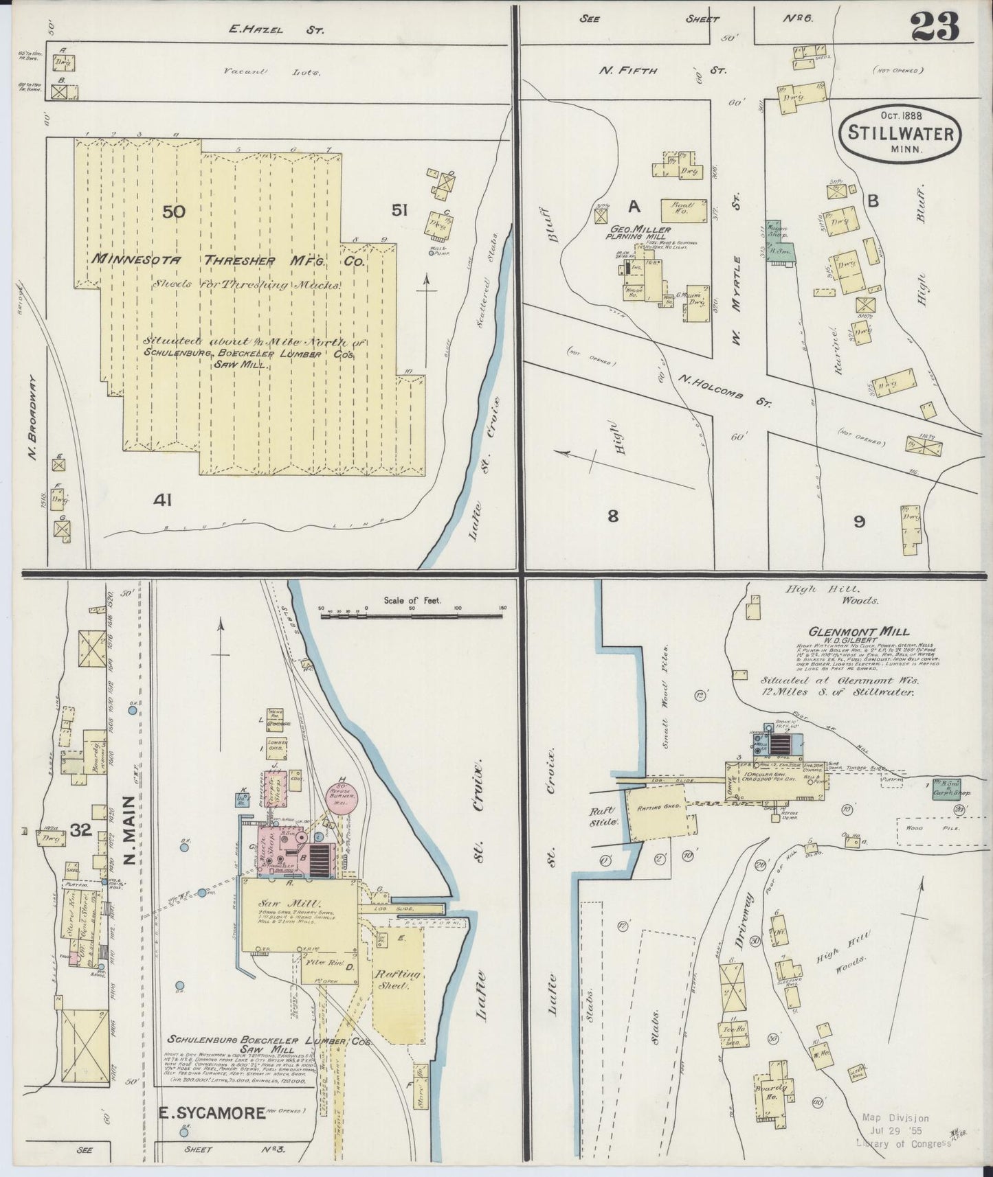 Sanborn Fire Insurance Map from Stillwater, Washington County, Minnesota (1888), Sheet #0023 - Historic Sanborn Fire Insurance Map Print, vintage old map wall art, antique decor, genealogy gift, Minnesota Minnesota map