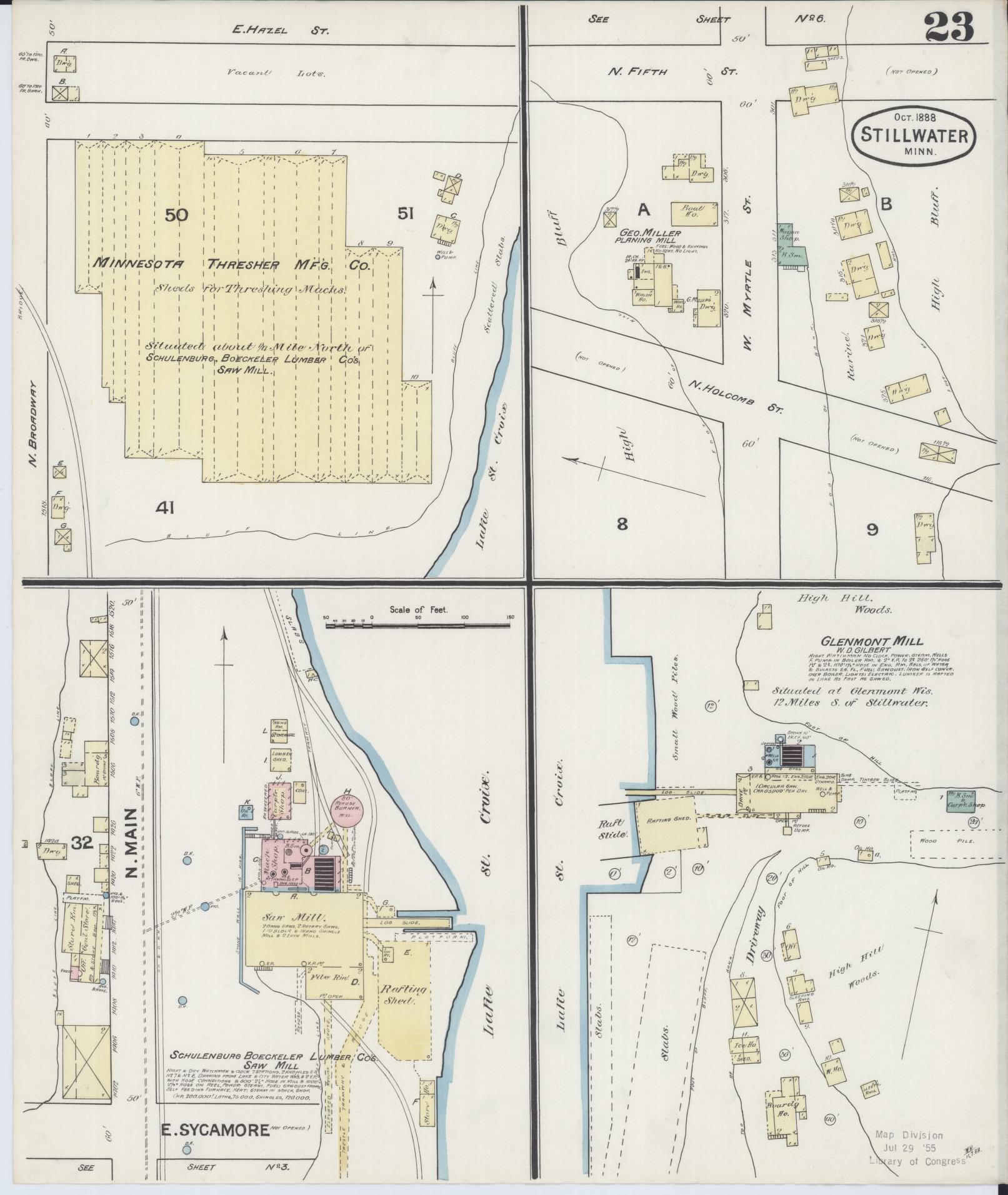 Sanborn Fire Insurance Map from Stillwater, Washington County, Minnesota (1888), Sheet #0023 - Historic Sanborn Fire Insurance Map Print, vintage old map wall art, antique decor, genealogy gift, Minnesota Minnesota map
