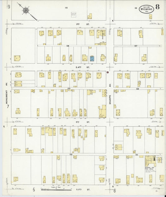 Sanborn Fire Insurance Map from Wyoming, Luzerne County, Pennsylvania (1911), Sheet #0008 - Historic Sanborn Fire Insurance Map Print, vintage old map wall art, antique decor, genealogy gift, Wyoming Wyoming map
