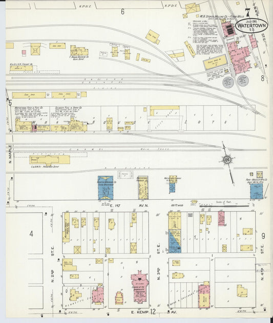 Sanborn Fire Insurance Map from Watertown, Codington County, South Dakota (1915), Sheet #0007 - Historic Sanborn Fire Insurance Map Print, vintage old map wall art, antique decor, genealogy gift, South Dakota South Dakota map