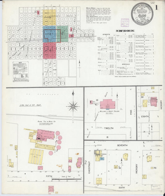 Sanborn Fire Insurance Map from Aledo, Mercer County, Illinois (1907), Sheet #0001 - Historic Sanborn Fire Insurance Map Print, vintage old map wall art, antique decor, genealogy gift, Illinois Illinois map