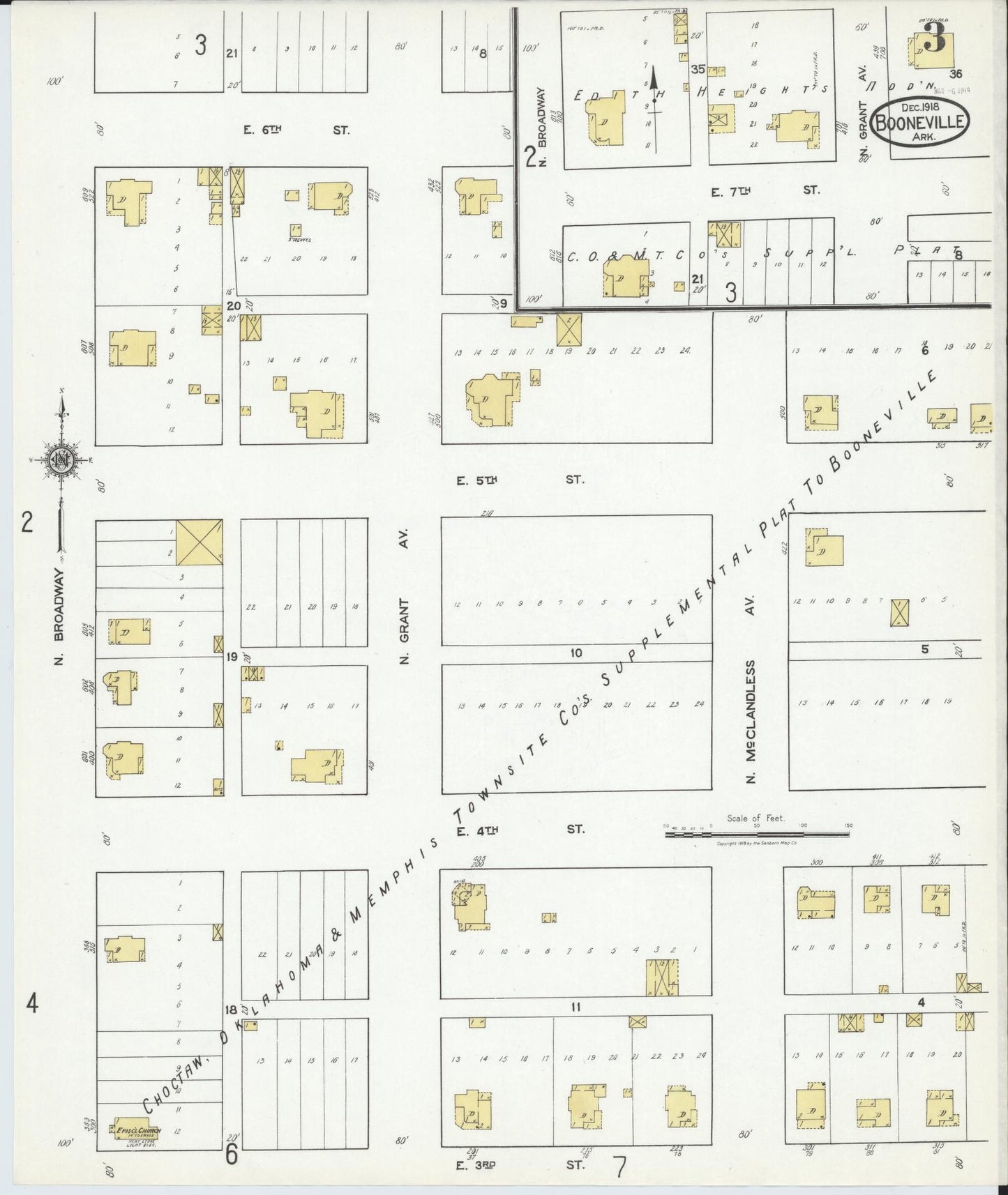 Sanborn Fire Insurance Map from Booneville, Logan County, Arkansas (1918), Sheet #0003 - Historic Sanborn Fire Insurance Map Print, vintage old map wall art, antique decor, genealogy gift, Arkansas Arkansas map