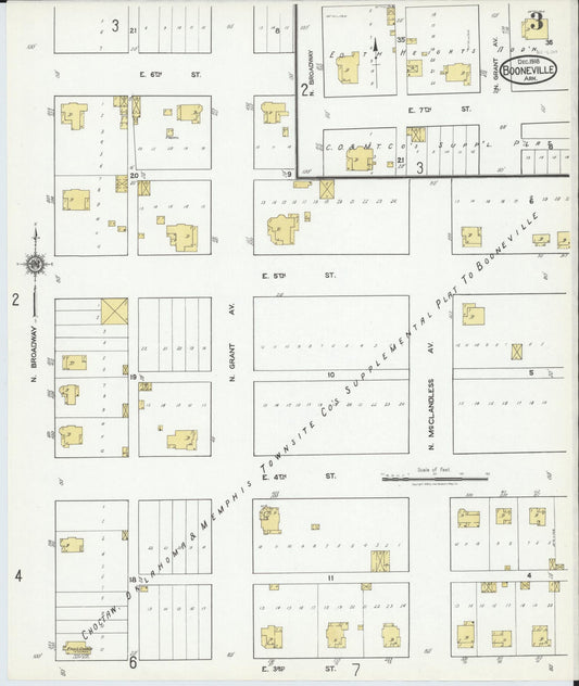 Sanborn Fire Insurance Map from Booneville, Logan County, Arkansas (1918), Sheet #0003 - Historic Sanborn Fire Insurance Map Print, vintage old map wall art, antique decor, genealogy gift, Arkansas Arkansas map