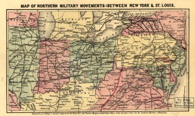 Map of northern military movements: between New York & St. Louis Civil War Map (1861) - Historic Battlefield Map Reprint