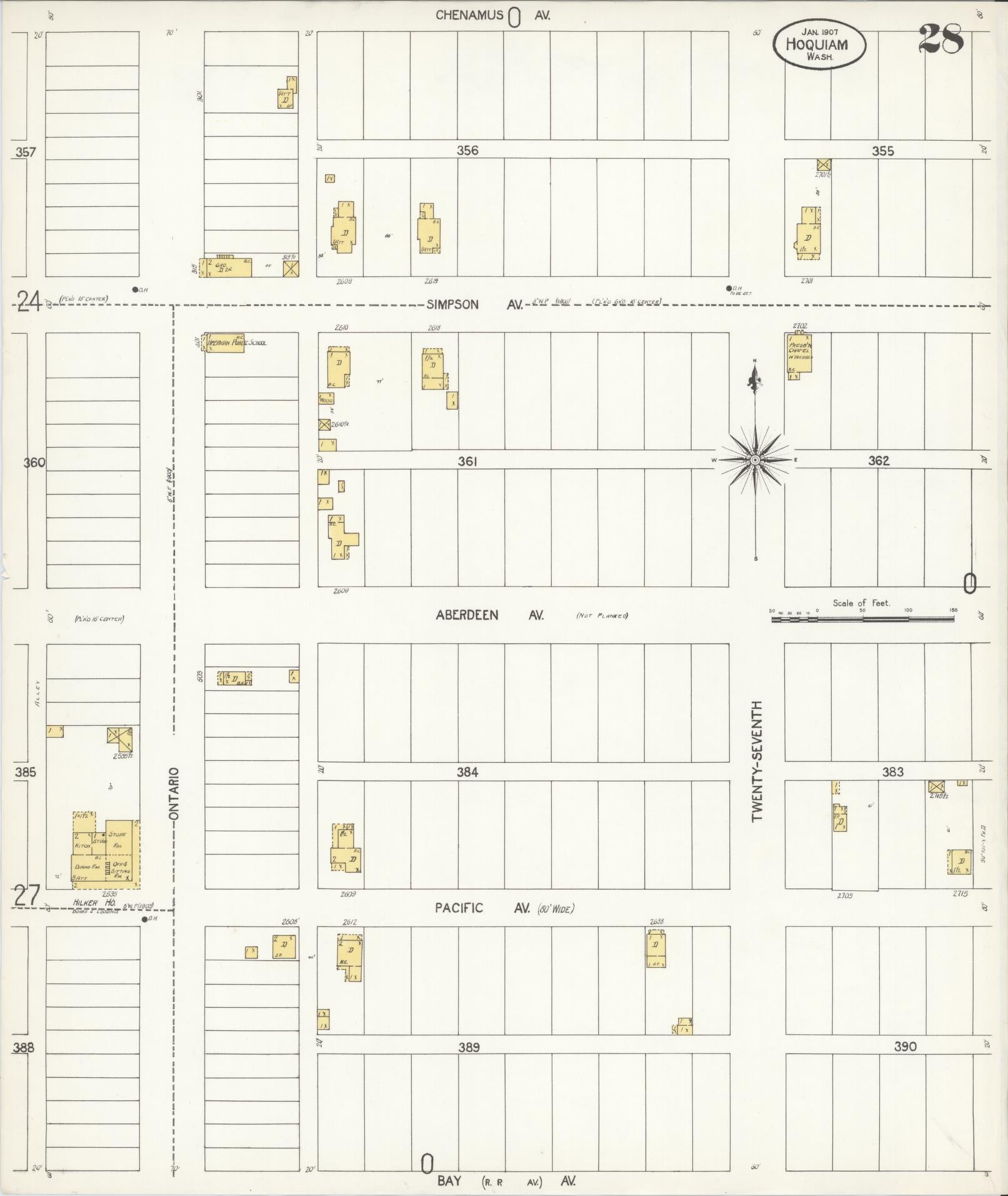 Sanborn Fire Insurance Map from Hoquiam, Grays Harbor County, Washington (1907), Sheet #0028 - Complete Map Set gallery image, historic Sanborn map, vintage wall art, Washington Washington