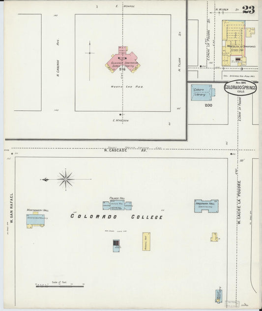 Sanborn Fire Insurance Map from Colorado Springs, El Paso County, Colorado (1895), Sheet #0023 - Historic Sanborn Fire Insurance Map Print, vintage old map wall art, antique decor, genealogy gift, Colorado Colorado map