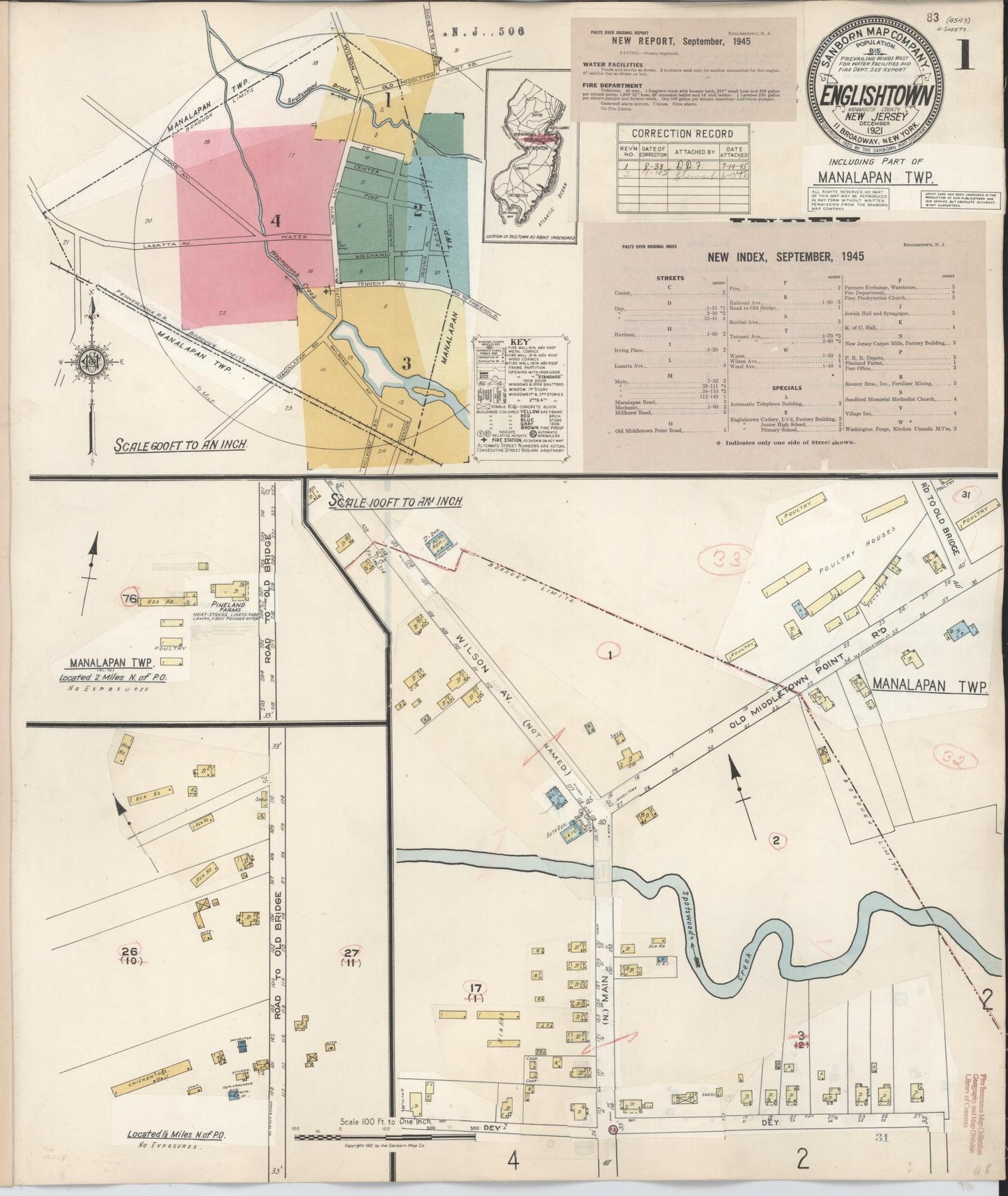 Sanborn Fire Insurance Map from Englishtown, Monmouth County, New Jersey. (1945) – Historic Sanborn Fire Insurance Map Print