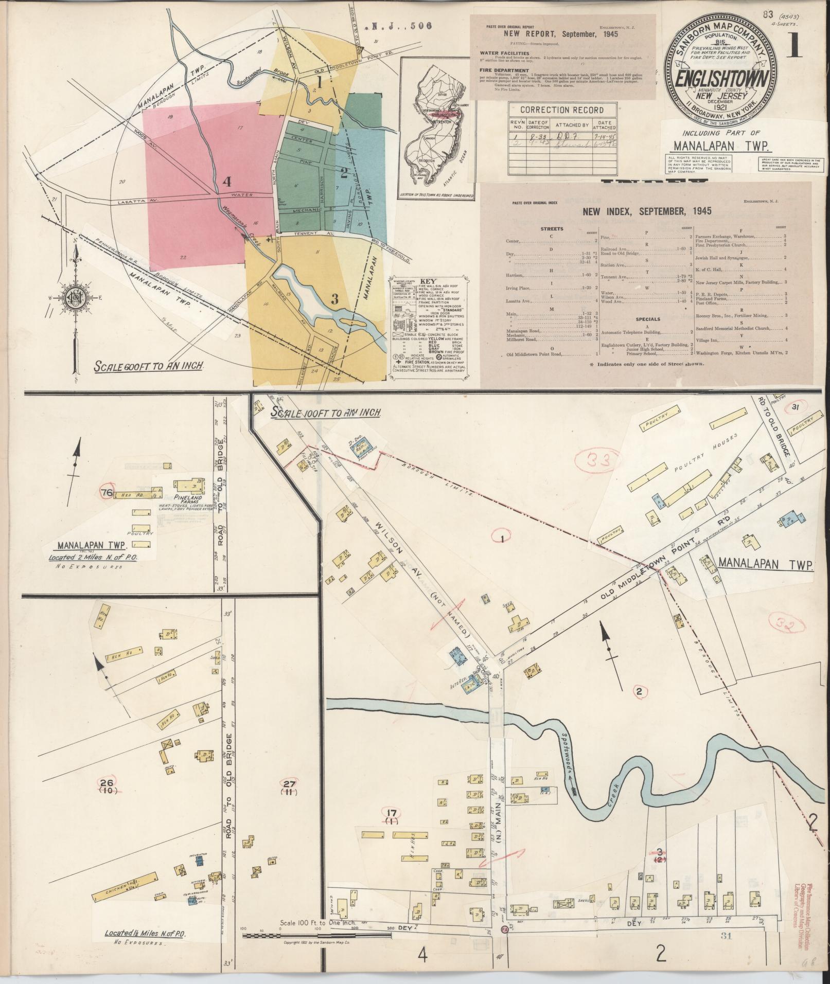 Sanborn Fire Insurance Map from Englishtown, Monmouth County, New Jersey. (1945) – Historic Sanborn Fire Insurance Map Print
