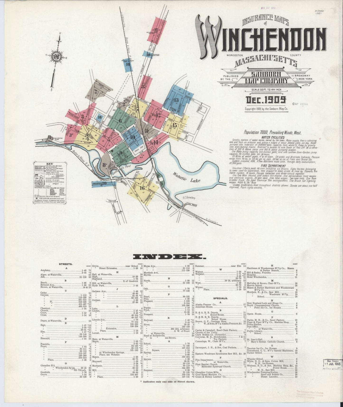Sanborn Fire Insurance Map from Winchendon, Worcester County, Massachusetts (1909), Sheet #0001 - Historic Sanborn Fire Insurance Map Print, vintage old map wall art, antique decor, genealogy gift, Massachusetts Massachusetts map