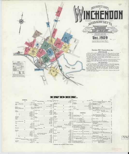 Sanborn Fire Insurance Map from Winchendon, Worcester County, Massachusetts (1909), Sheet #0001 - Historic Sanborn Fire Insurance Map Print, vintage old map wall art, antique decor, genealogy gift, Massachusetts Massachusetts map
