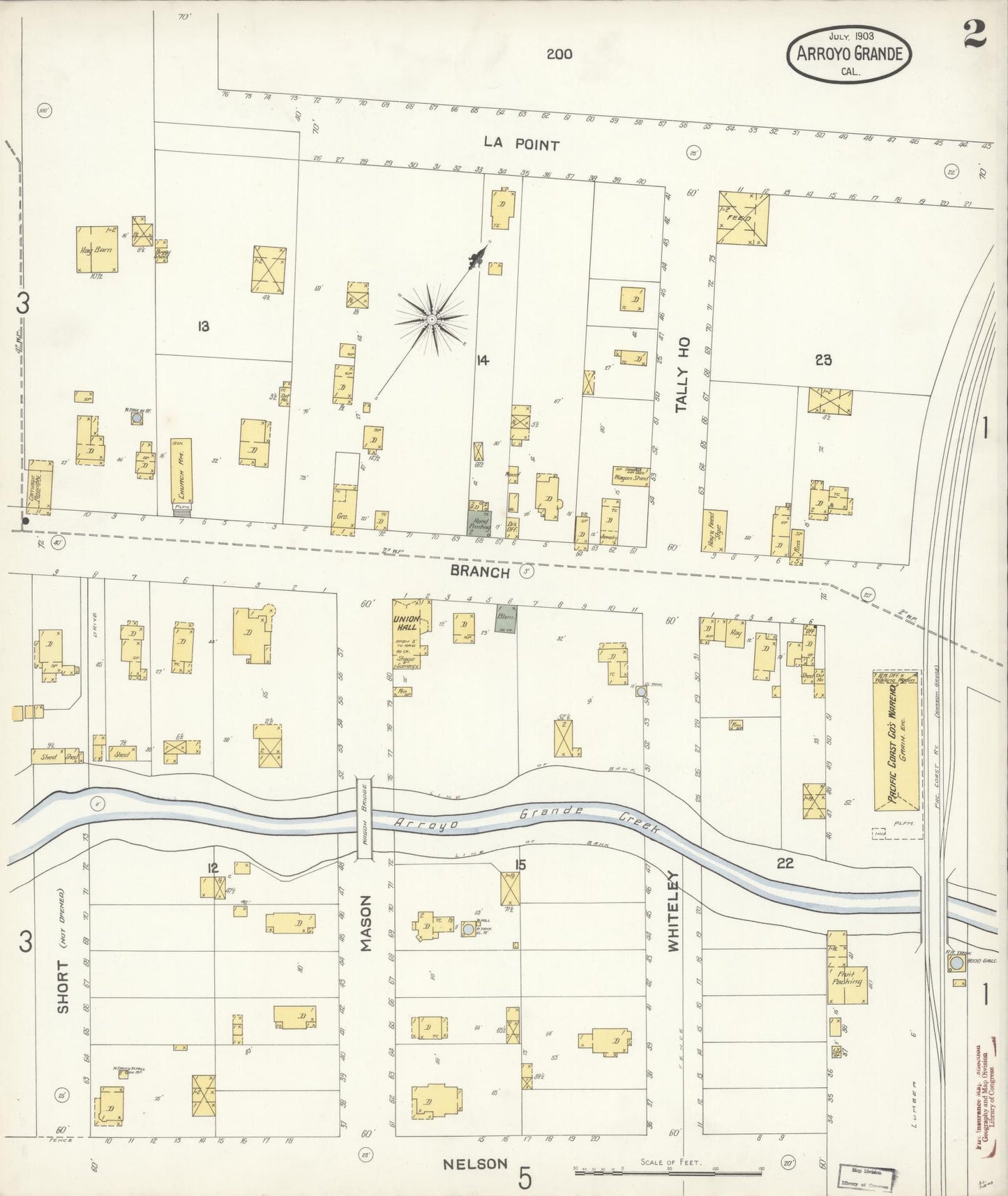 Sanborn Fire Insurance Map from Arroyo Grande, San Luis Obispo County, California (1903), Sheet #0002 - Historic Sanborn Fire Insurance Map Print, vintage old map wall art, antique decor, genealogy gift, California California map