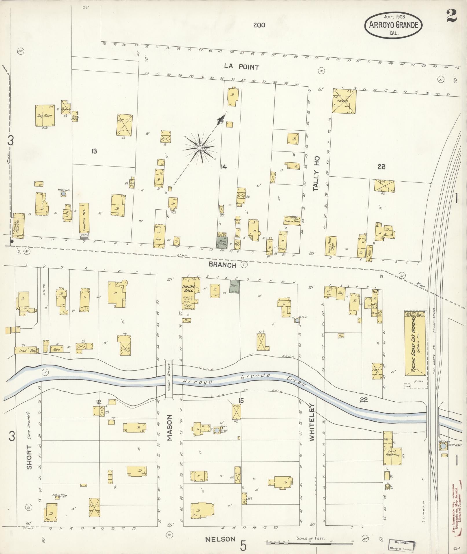 Sanborn Fire Insurance Map from Arroyo Grande, San Luis Obispo County, California (1903), Sheet #0002 - Historic Sanborn Fire Insurance Map Print, vintage old map wall art, antique decor, genealogy gift, California California map