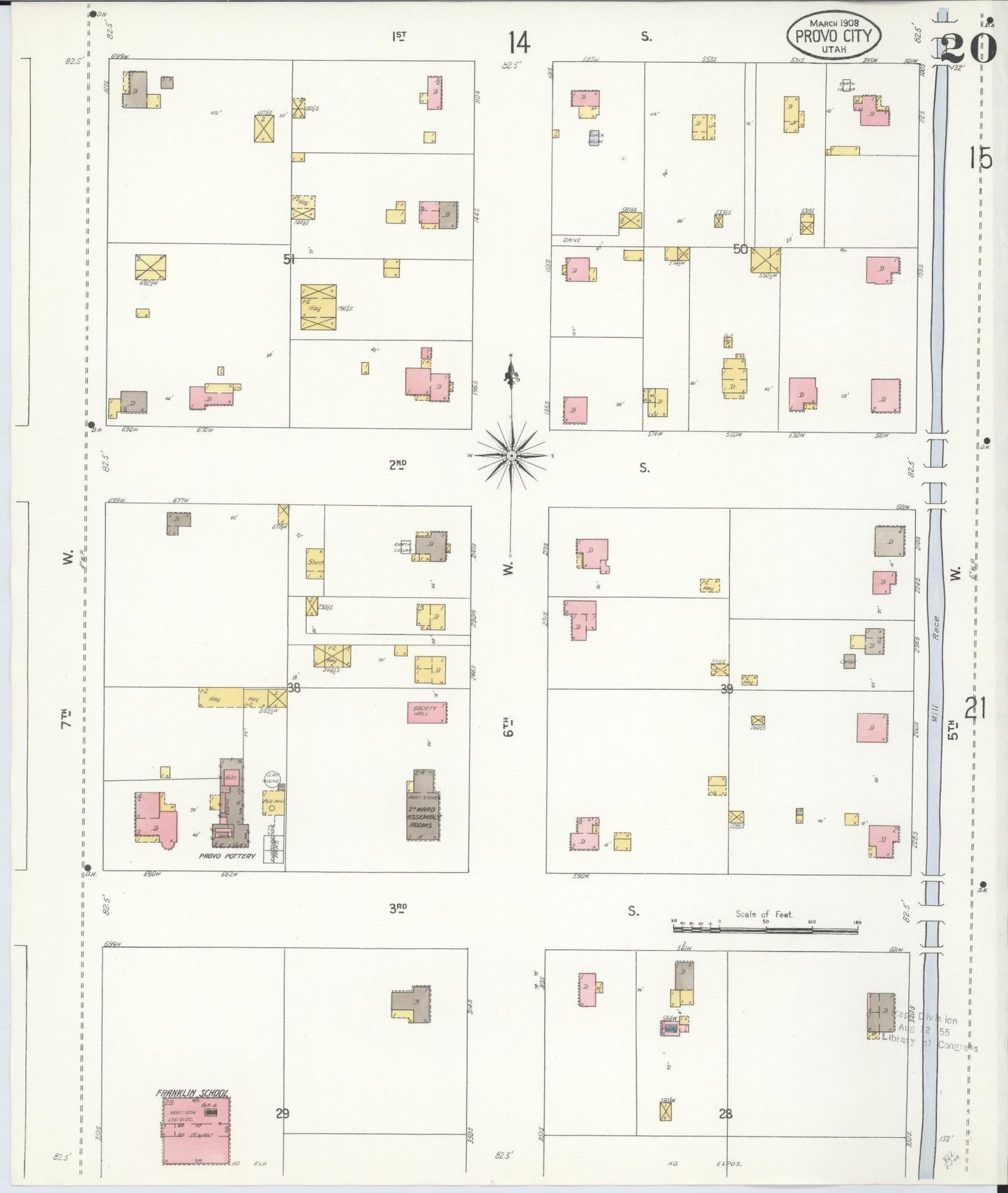 Sanborn Fire Insurance Map from Provo, Utah County, Utah (1908), Sheet #0020 - Complete Map Set gallery image, historic Sanborn map, vintage wall art, Provo Utah