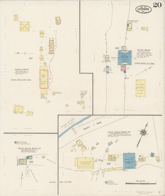 Sanborn Fire Insurance Map from Livermore, Alameda County, California (1917), Sheet #0020 - Historic Sanborn Fire Insurance Map Print, vintage old map wall art, antique decor, genealogy gift, California California map