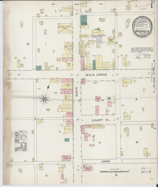Sanborn Fire Insurance Map from Greenville, Muhlenberg County, Kentucky (1886), Sheet #0001 - Historic Sanborn Fire Insurance Map Print, vintage old map wall art, antique decor, genealogy gift, Kentucky Kentucky map