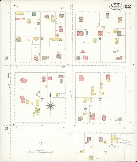Sanborn Fire Insurance Map from Provo, Utah County, Utah (1900), Sheet #0022 - Historic Sanborn Fire Insurance Map Print, vintage old map wall art, antique decor, genealogy gift, Provo Utah map