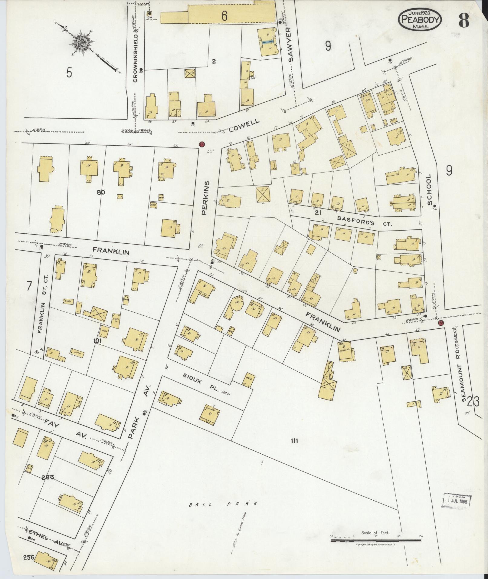 Sanborn Fire Insurance Map from Peabody, Essex County, Massachusetts (1920), Sheet #0008 - Complete Map Set gallery image, historic Sanborn map, vintage wall art, Massachusetts Massachusetts