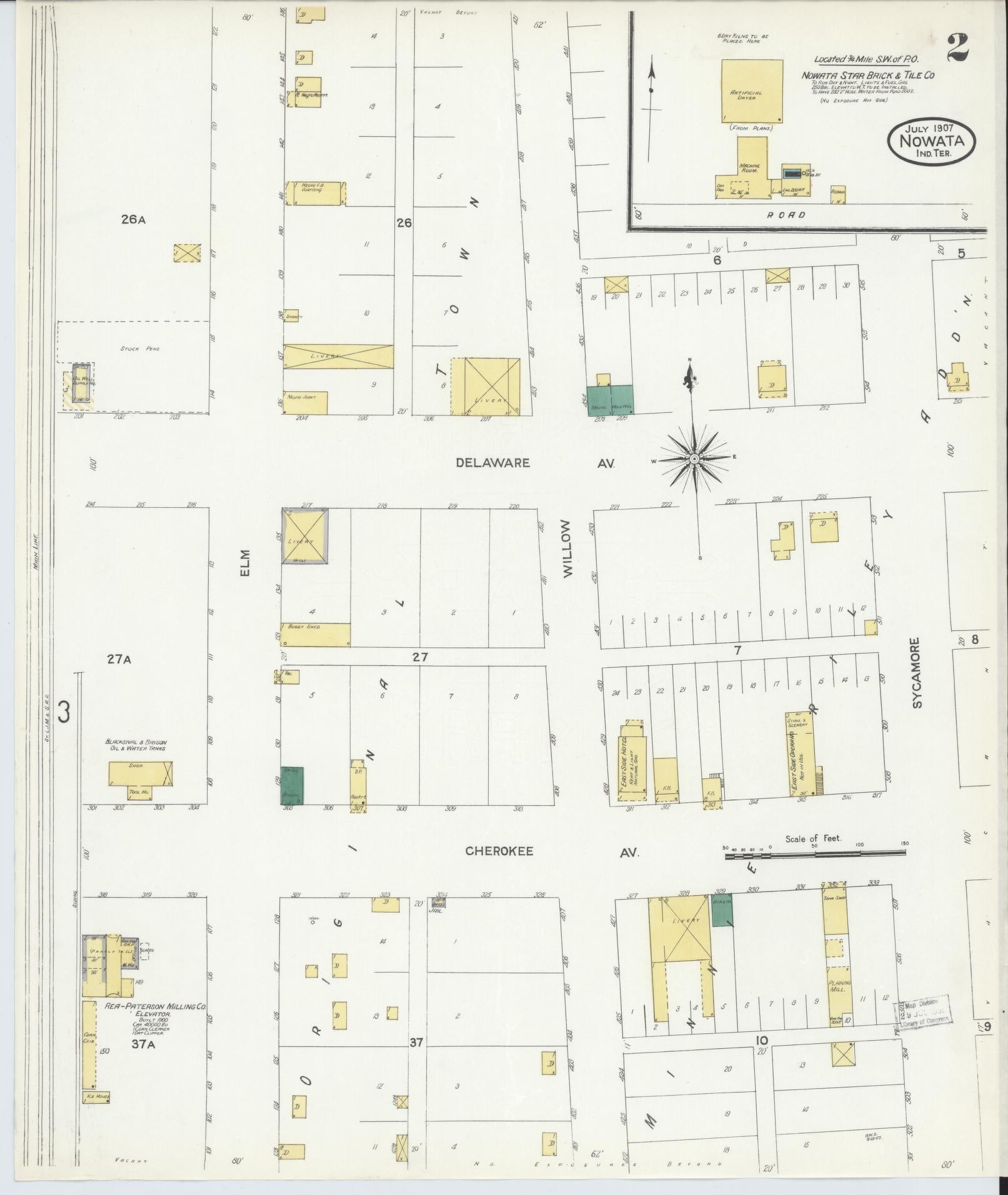 Sanborn Fire Insurance Map from Nowata, Nowata County, Oklahoma (1907), Sheet #0002 - Complete Map Set gallery image, historic Sanborn map, vintage wall art, Oklahoma Oklahoma
