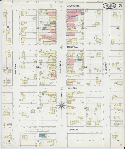 Sanborn Fire Insurance Map from Tomah, Monroe County, Wisconsin (1891), Sheet #0005 - Historic Sanborn Fire Insurance Map Print, vintage old map wall art, antique decor, genealogy gift, Wisconsin Wisconsin map