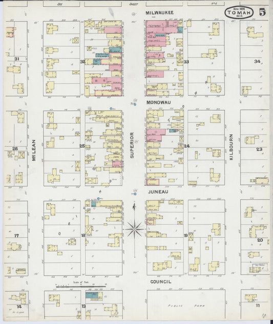 Sanborn Fire Insurance Map from Tomah, Monroe County, Wisconsin (1891), Sheet #0005 - Historic Sanborn Fire Insurance Map Print, vintage old map wall art, antique decor, genealogy gift, Wisconsin Wisconsin map
