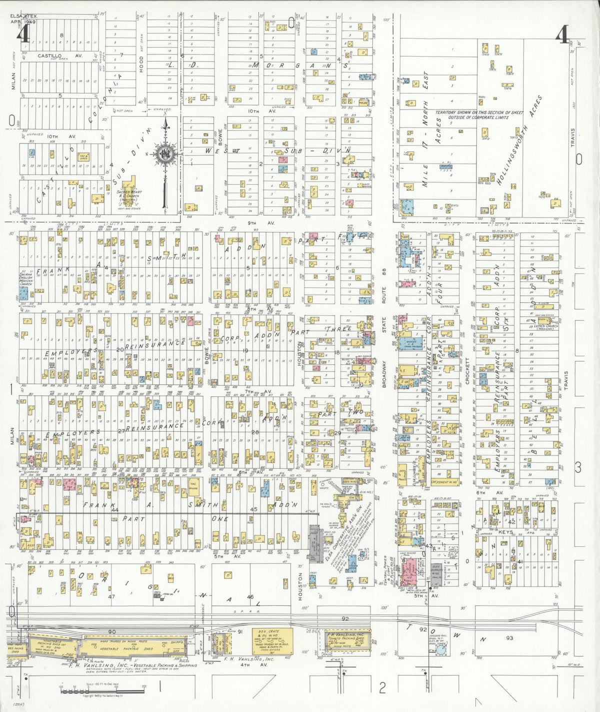 Sanborn Fire Insurance Map from Elsa, Hidalgo County, Texas (1949), Sheet #0004 - Historic Sanborn Fire Insurance Map Print, vintage old map wall art, antique decor, genealogy gift, Texas Texas map