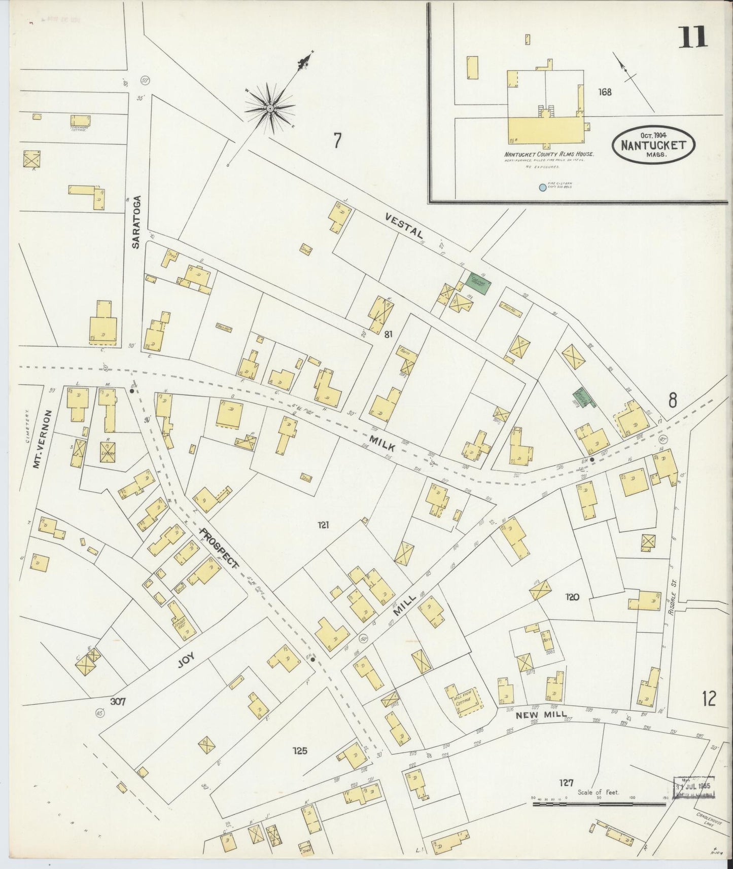 Sanborn Fire Insurance Map from Nantucket, Nantucket County, Massachusetts (1904), Sheet #0011 - Historic Sanborn Fire Insurance Map Print, vintage old map wall art, antique decor, genealogy gift, Massachusetts Massachusetts map