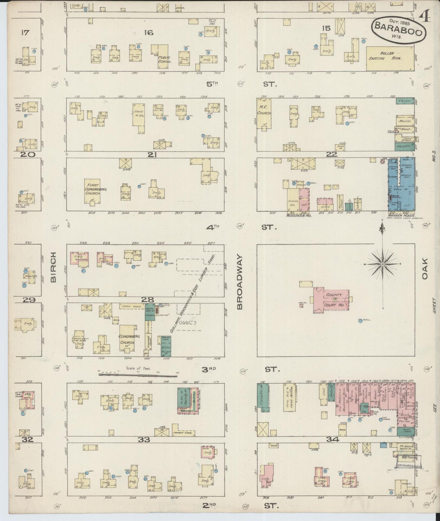 Sanborn Fire Insurance Map from Baraboo, Sauk County, Wisconsin (1885), Sheet #0004 - Complete Map Set gallery image, historic Sanborn map, vintage wall art, Wisconsin Wisconsin