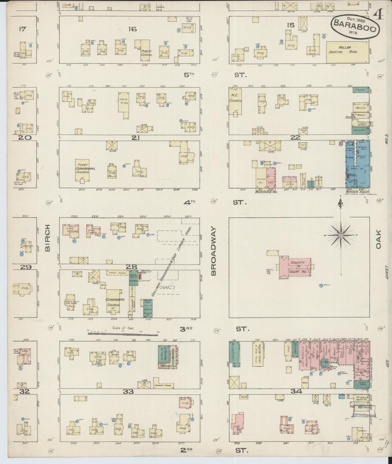 Sanborn Fire Insurance Map from Baraboo, Sauk County, Wisconsin (1885), Sheet #0004 - Complete Map Set gallery image, historic Sanborn map, vintage wall art, Wisconsin Wisconsin