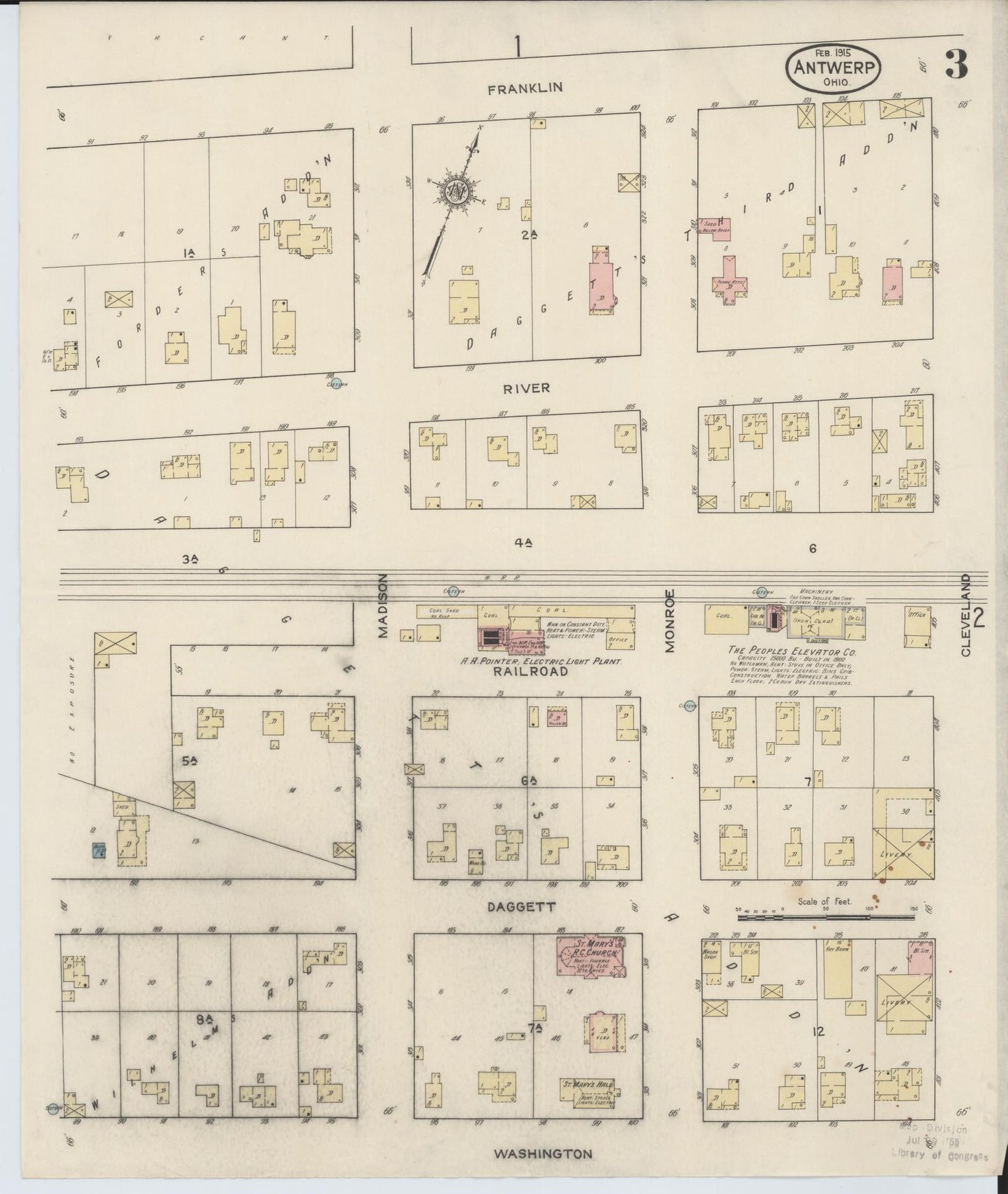 Sanborn Fire Insurance Map from Antwerp, Paulding County, Ohio (1915), Sheet #0003 - Historic Sanborn Fire Insurance Map Print, vintage old map wall art, antique decor, genealogy gift, Ohio Ohio map