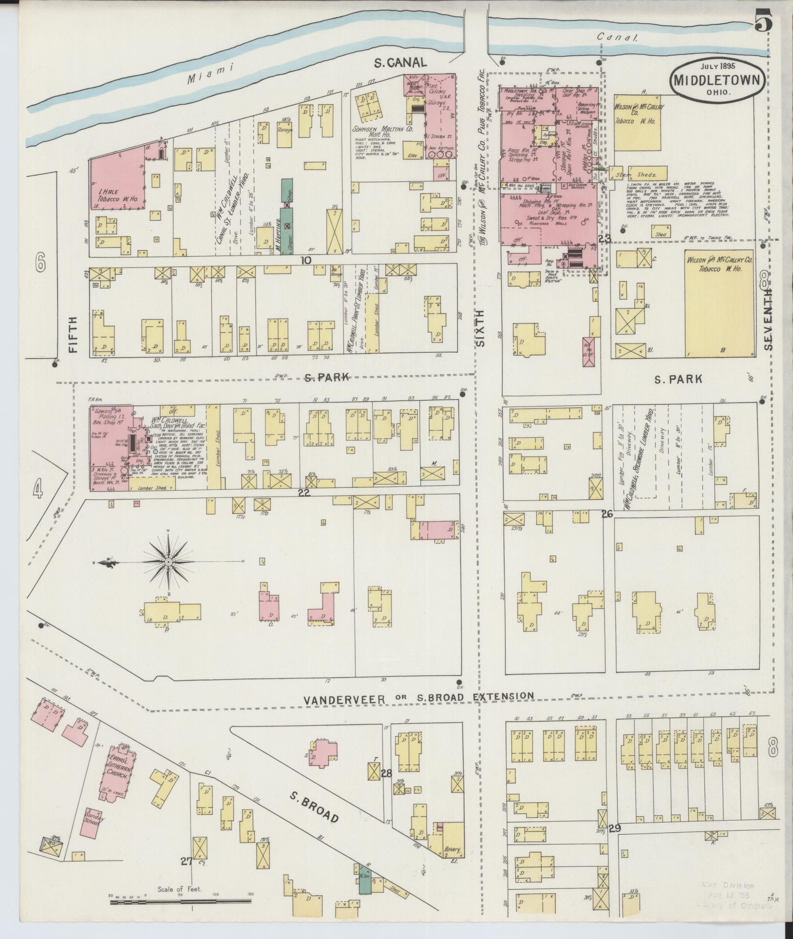 Sanborn Fire Insurance Map from Middletown, Butler County, Ohio (1895), Sheet #0005 - Complete Map Set gallery image, historic Sanborn map, vintage wall art, Ohio Ohio