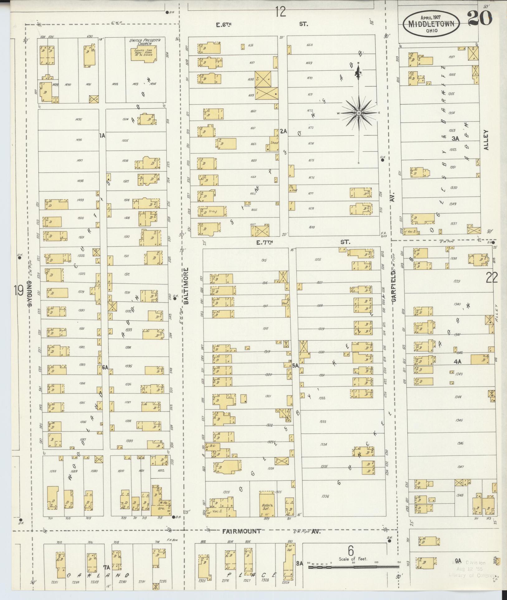 Sanborn Fire Insurance Map from Middletown, Butler County, Ohio (1907), Sheet #0020 - Historic Sanborn Fire Insurance Map Print, vintage old map wall art, antique decor, genealogy gift, Ohio Ohio map