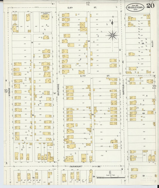 Sanborn Fire Insurance Map from Middletown, Butler County, Ohio (1907), Sheet #0020 - Historic Sanborn Fire Insurance Map Print, vintage old map wall art, antique decor, genealogy gift, Ohio Ohio map