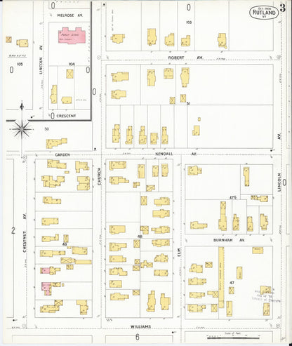 Sanborn Fire Insurance Map from Rutland, Rutland County, Vermont (1900), Sheet #0003 - Complete Map Set gallery image, historic Sanborn map, vintage wall art, Vermont Vermont