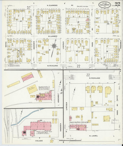 Sanborn Fire Insurance Map from Columbia, Richland County, South Carolina (1910), Sheet #0022 - Complete Map Set gallery image, historic Sanborn map, vintage wall art, South Carolina South Carolina