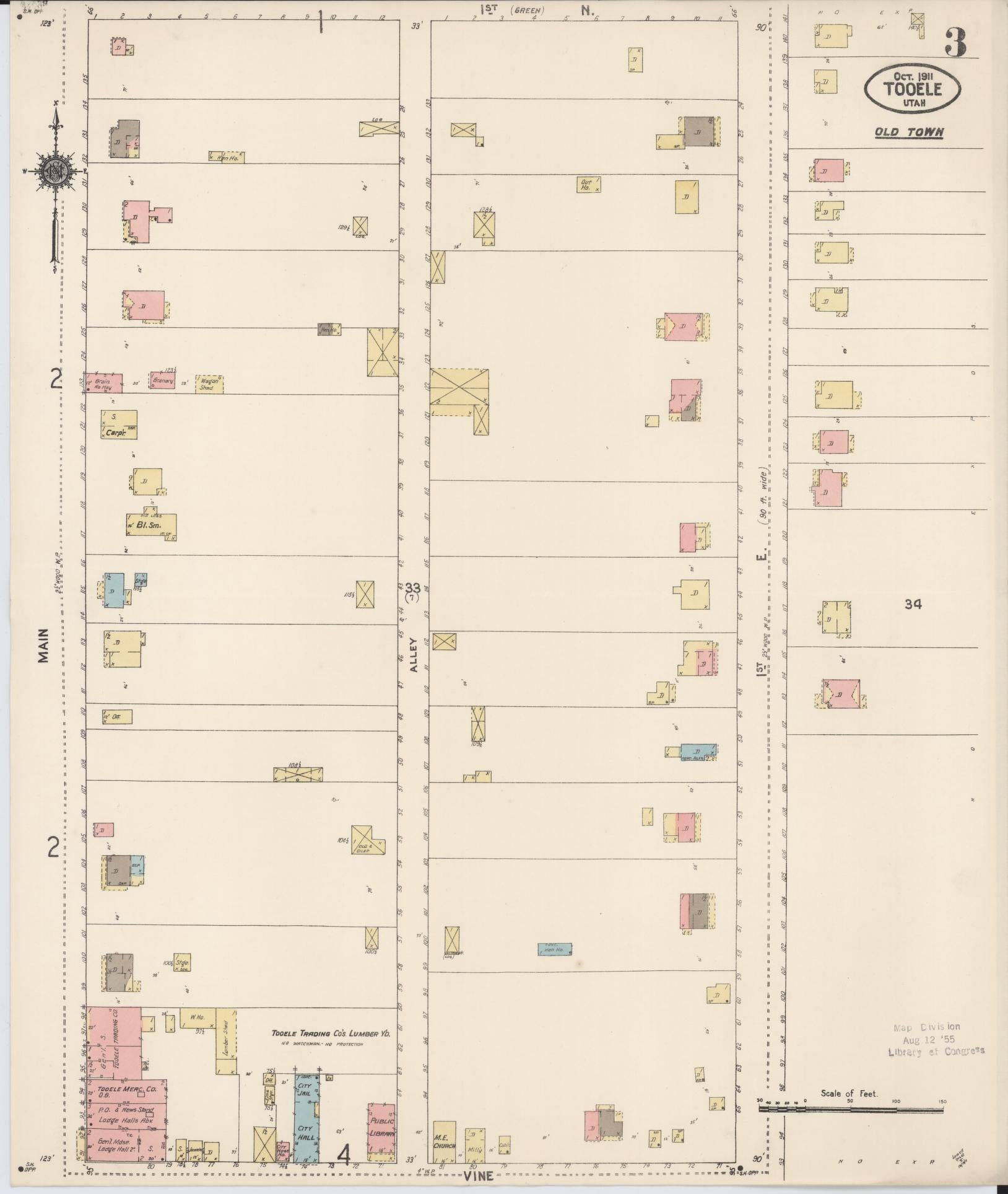 Sanborn Fire Insurance Map from Tooele, Tooele County, Utah (1911), Sheet #0003 - Complete Map Set gallery image, historic Sanborn map, vintage wall art, Utah Utah