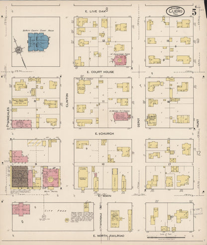 Sanborn Fire Insurance Map from Cuero, De Witt County, Texas (1922), Sheet #0005 - Historic Sanborn Fire Insurance Map Print, vintage old map wall art, antique decor, genealogy gift, Texas Texas map